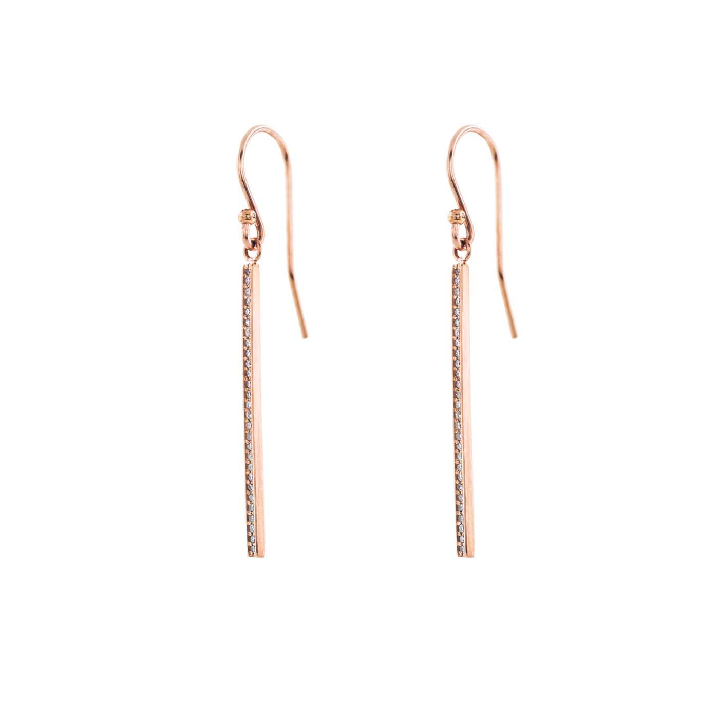 29mm diamond pavé long bar hook earrings in 14k yellow gold, elegant and light-catching
