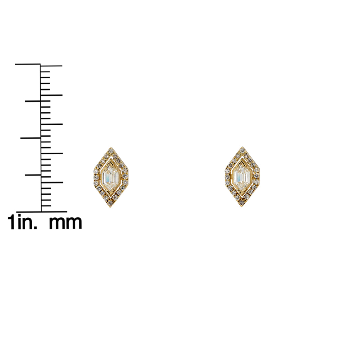 Diamond shield earring in 14k gold with sparkling pavé diamonds, modern geometric stud.
