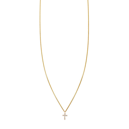 Tiny pavé diamond cross necklace on a delicate chain—subtle sparkle of faith and refined, minimalist elegance.