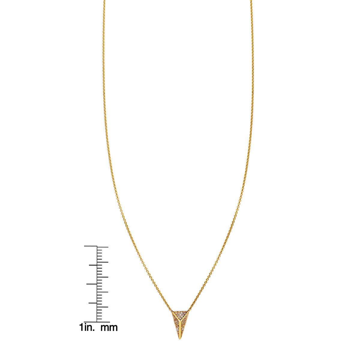 Diamond vertical spike necklace with ruler scale showing pendant length and size reference