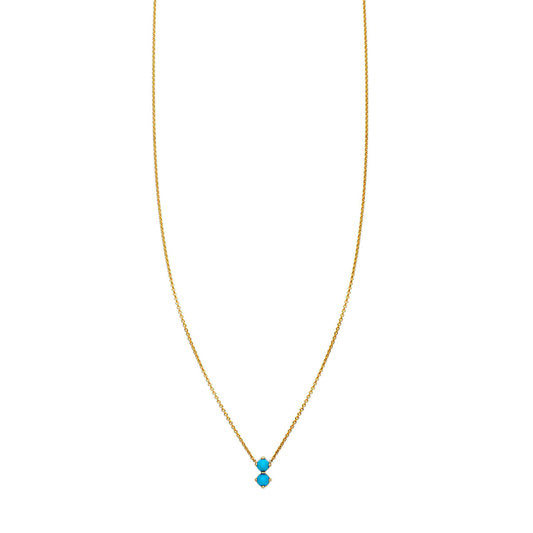 Double Bubble Turquoise Necklace in 14k gold with two rounded turquoise stones on pendant, by Phoenix Roze