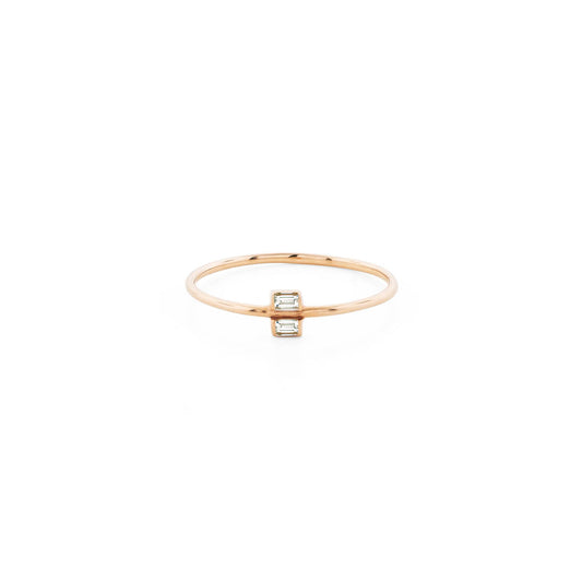 Double emerald-cut diamond 14k gold ring with delicate band, a modern twist on a classic by Phoenix Roze