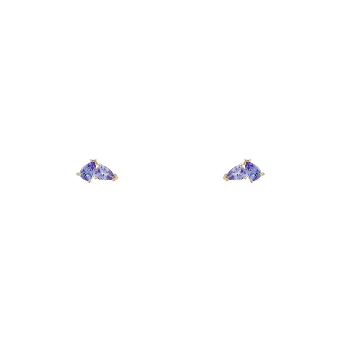 Double Pear Iolite stud earrings in 14k gold - two pear-shaped gems; available in pink, yellow, or white gold.