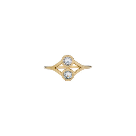 Double Round Rose Cut Sapphire Ring featuring light blue to lavender gemstones in an elegant two-stone setting