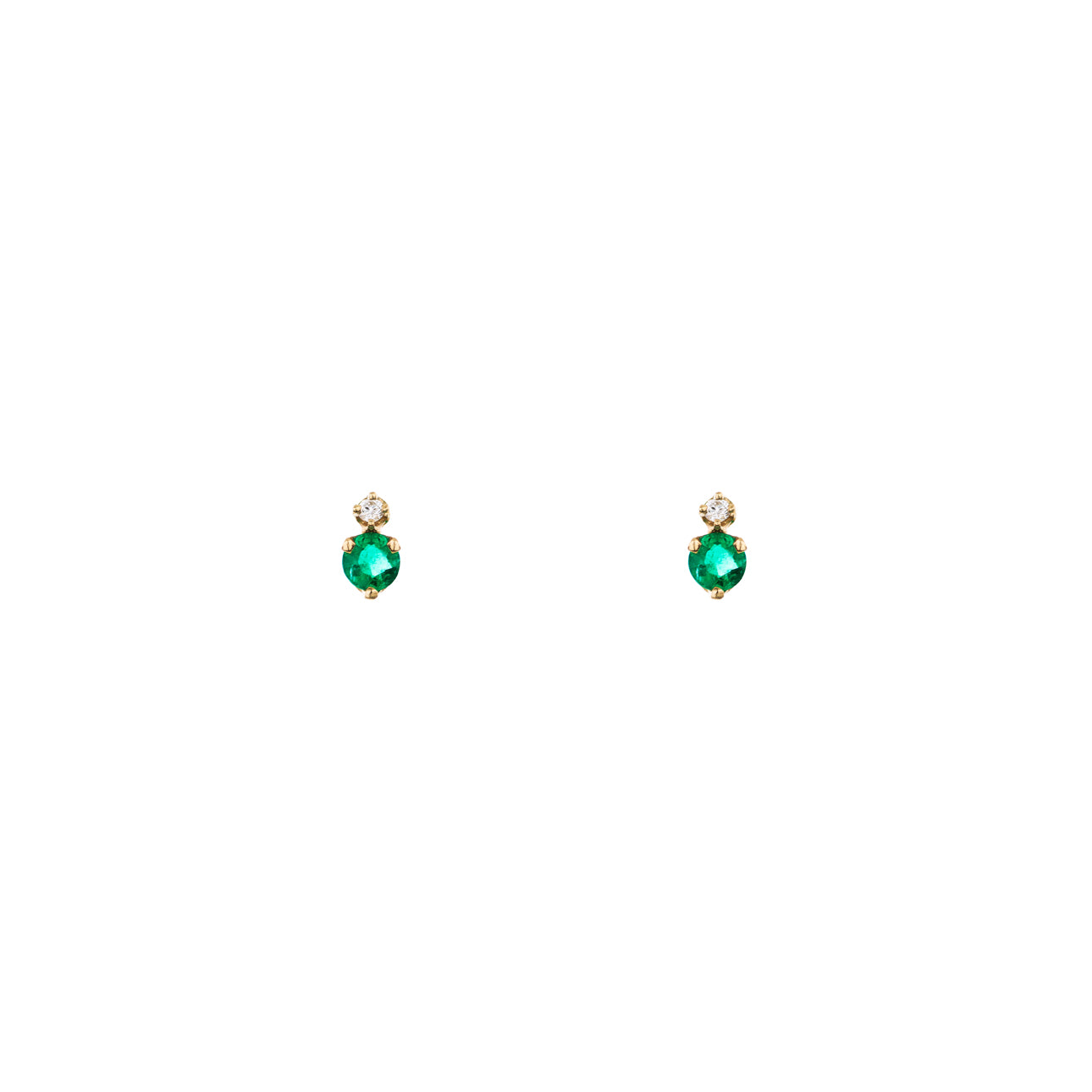 Emerald and diamond bubble stud earrings in 14k yellow gold, 5mm, classic sparkle with vivid green emerald accents