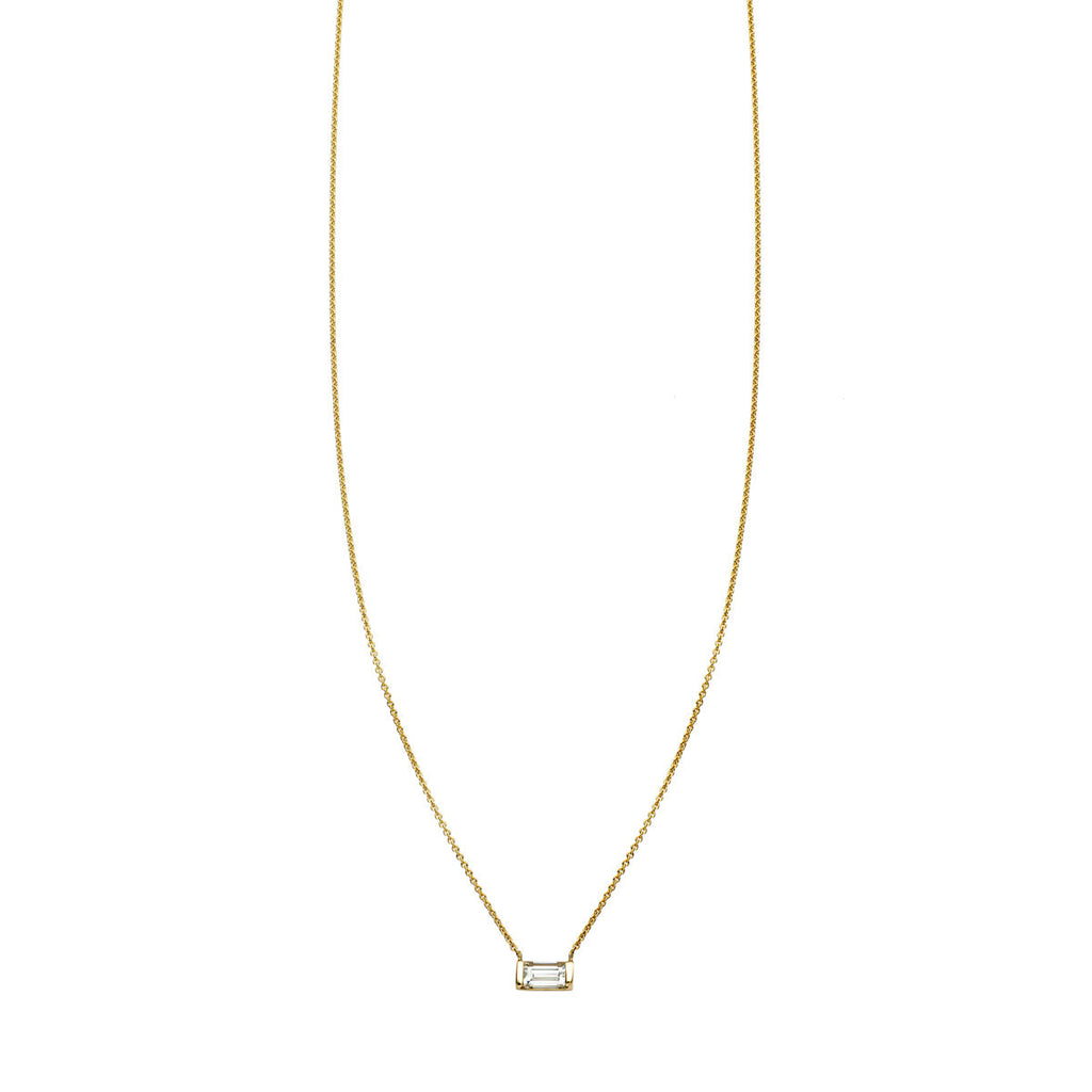 Emerald-cut diamond bar pendant necklace in 14K gold, minimalist and handcrafted in NYC for everyday elegance