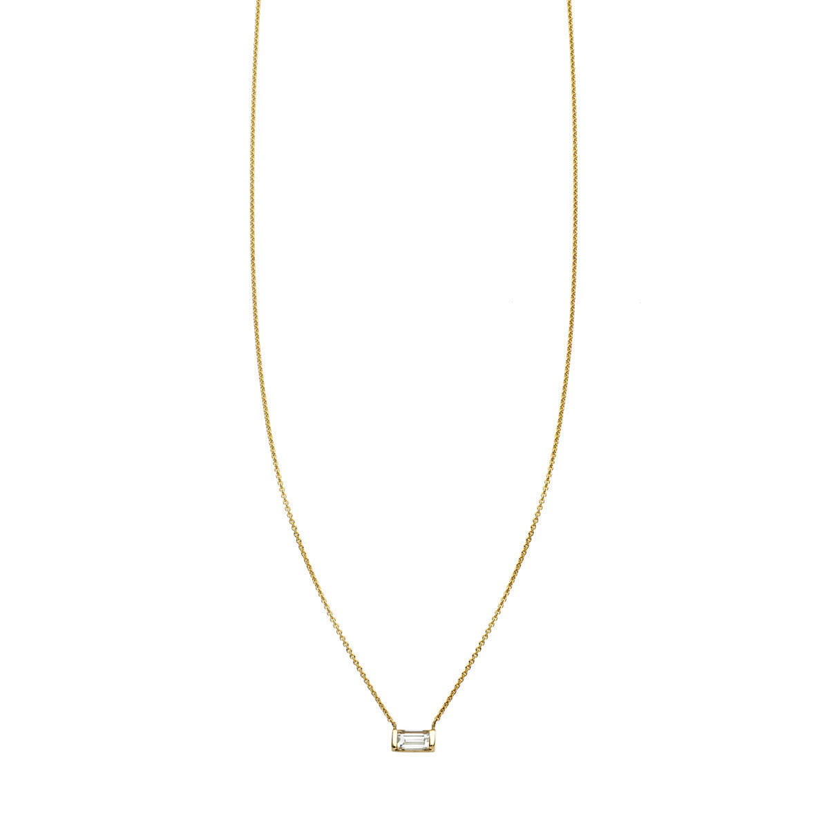 Emerald-cut diamond bar pendant necklace in 14K gold, minimalist and handcrafted in NYC for everyday elegance