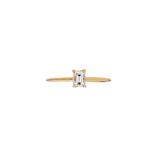 Emerald-cut diamond engagement ring in 14k rose gold with delicate band, 0.36ct center stone, classic timeless style