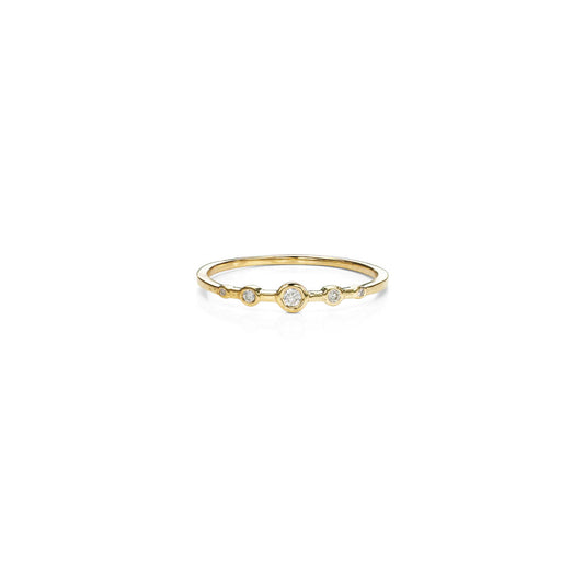 Five diamond 14k gold halo ring, elegant and light with 0.06 ctw—perfect for diamond lovers.