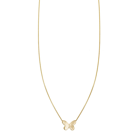 Folded gold butterfly necklace, solid 14K yellow, white or rose gold; minimalist handmade NYC pendant on delicate chain