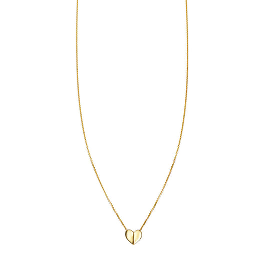 Folded heart 14k gold necklace, handcrafted in NYC; pendant available in yellow, white, or rose gold by Phoenix Roze