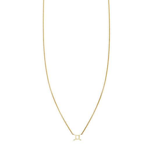 Gemini gold zodiac necklace with twins glyph pendant, 5mm, 14k yellow gold