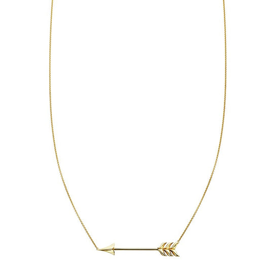 14k gold arrow charm pendant necklace on braided chain, Cupid-inspired, handcrafted in NYC in yellow, white, or rose gold.