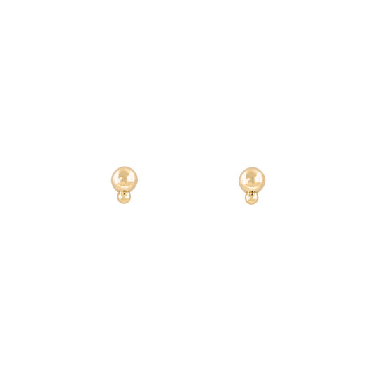 Gold Bubble Stud Earrings in 14k yellow, white, or rose gold; double spheres with playful, polished shine, handcrafted.