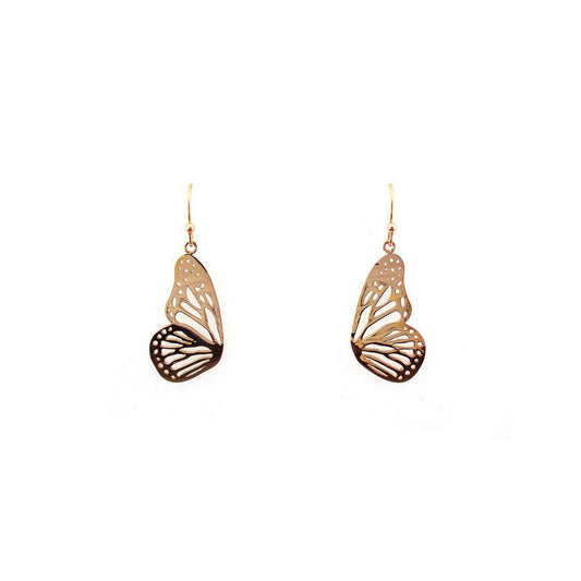 Phoenix Roze 14K gold butterfly wing drop earrings, delicate and lightweight, handcrafted in NYC—a symbol of transformation.