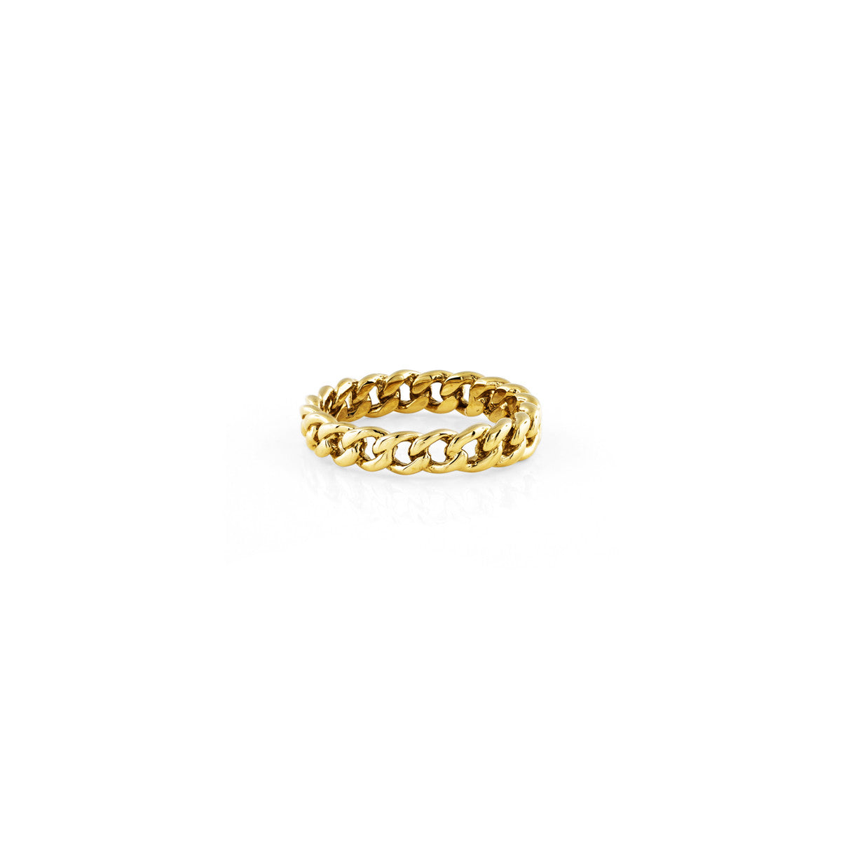 Solid 14k gold Cuban link chain ring for women, a gleaming delicate band with understated charm and classic style