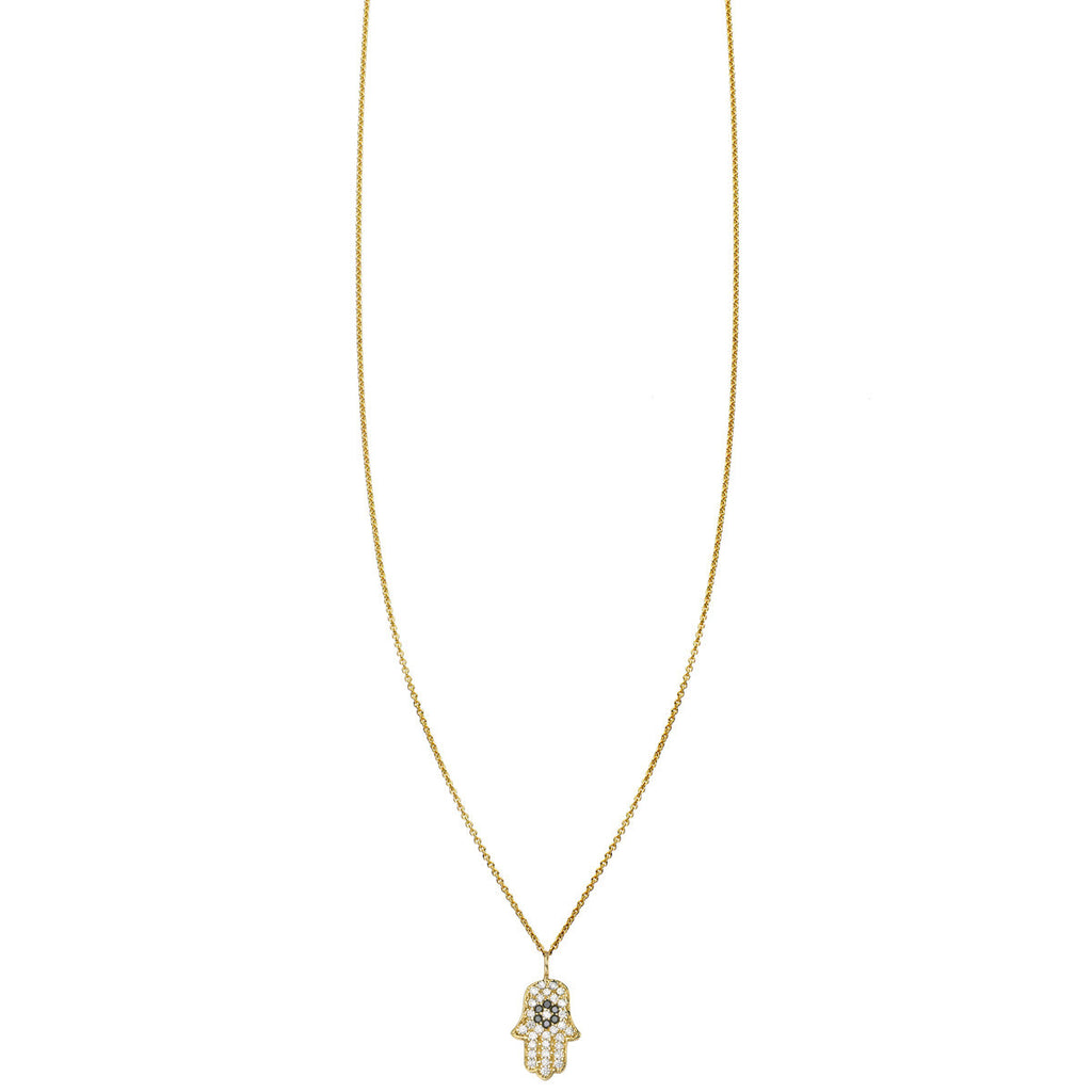 gold diamond designer hamsa hand charm womens necklace PRN 001