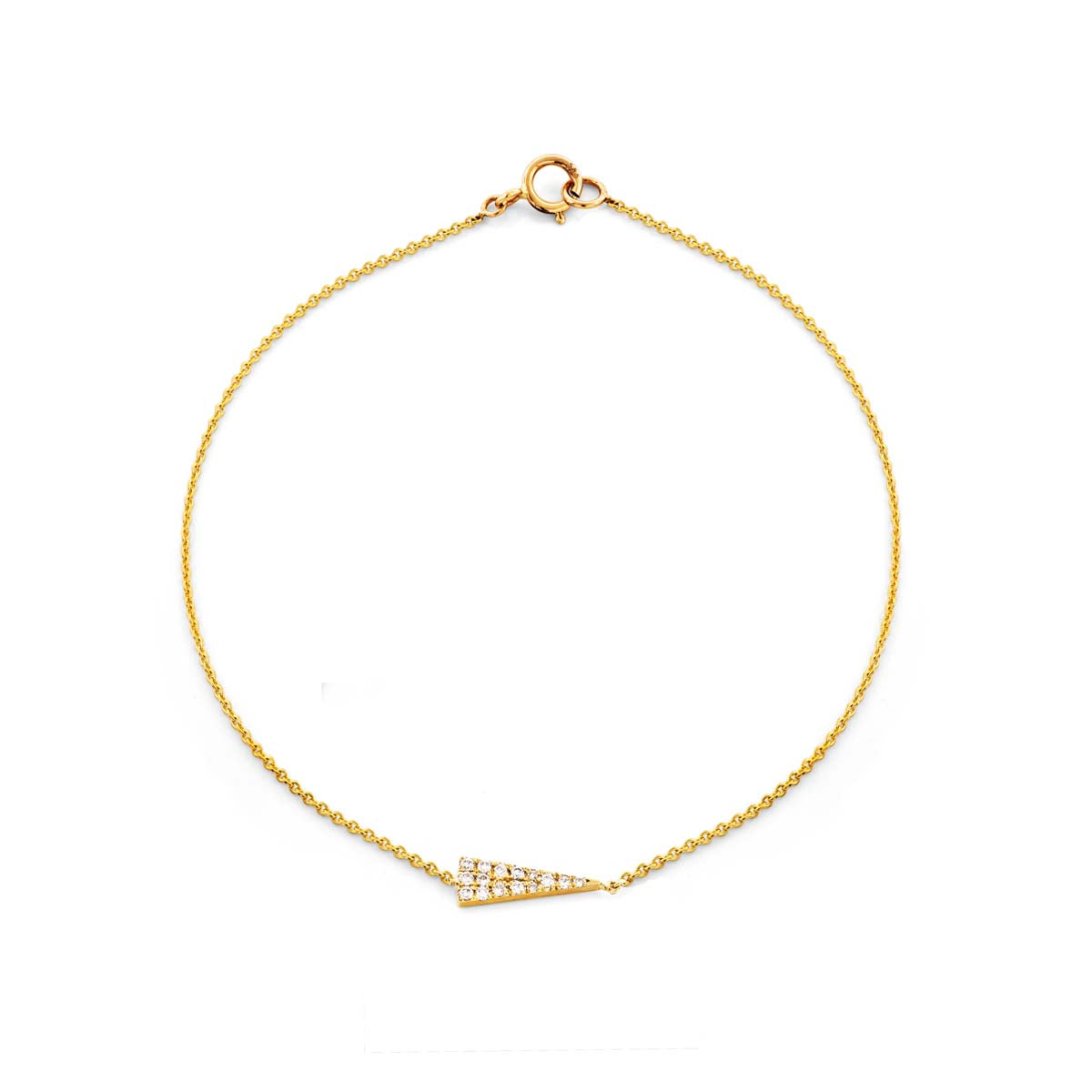 Elegant 14k yellow, white, or rose gold diamond triangle bracelet with elongated geometric design, handcrafted in NYC