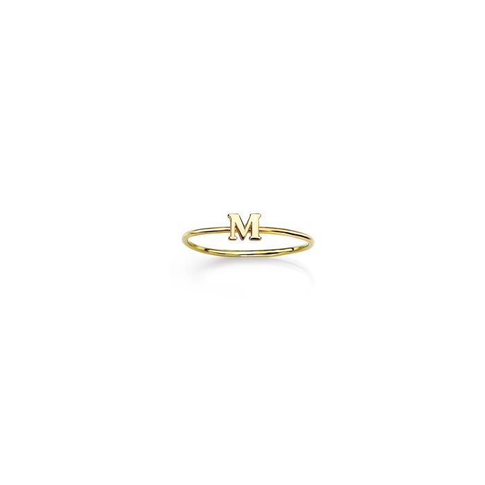 Women’s 14K yellow gold initial ring, personalized custom letter, stackable fine jewelry handcrafted in NYC