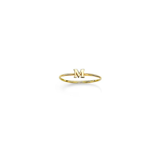 Women’s 14K yellow gold initial ring, personalized custom letter, stackable fine jewelry handcrafted in NYC