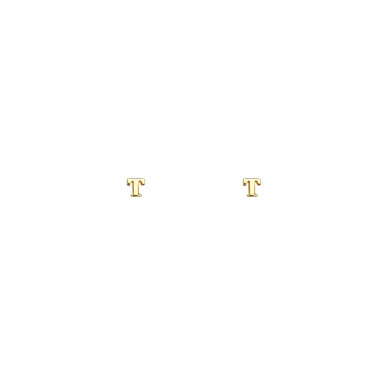 Fun and casual 14k gold initial letter stud earrings, customizable pair in yellow, white, or rose gold for everyday wear