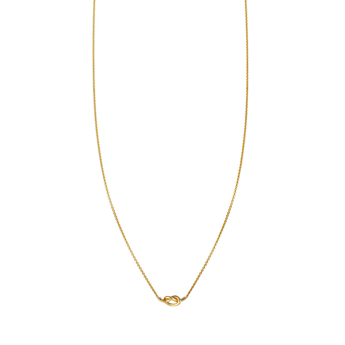 14k gold love knot necklace with petite 4mm knot pendant, available in rose, yellow, or white gold.