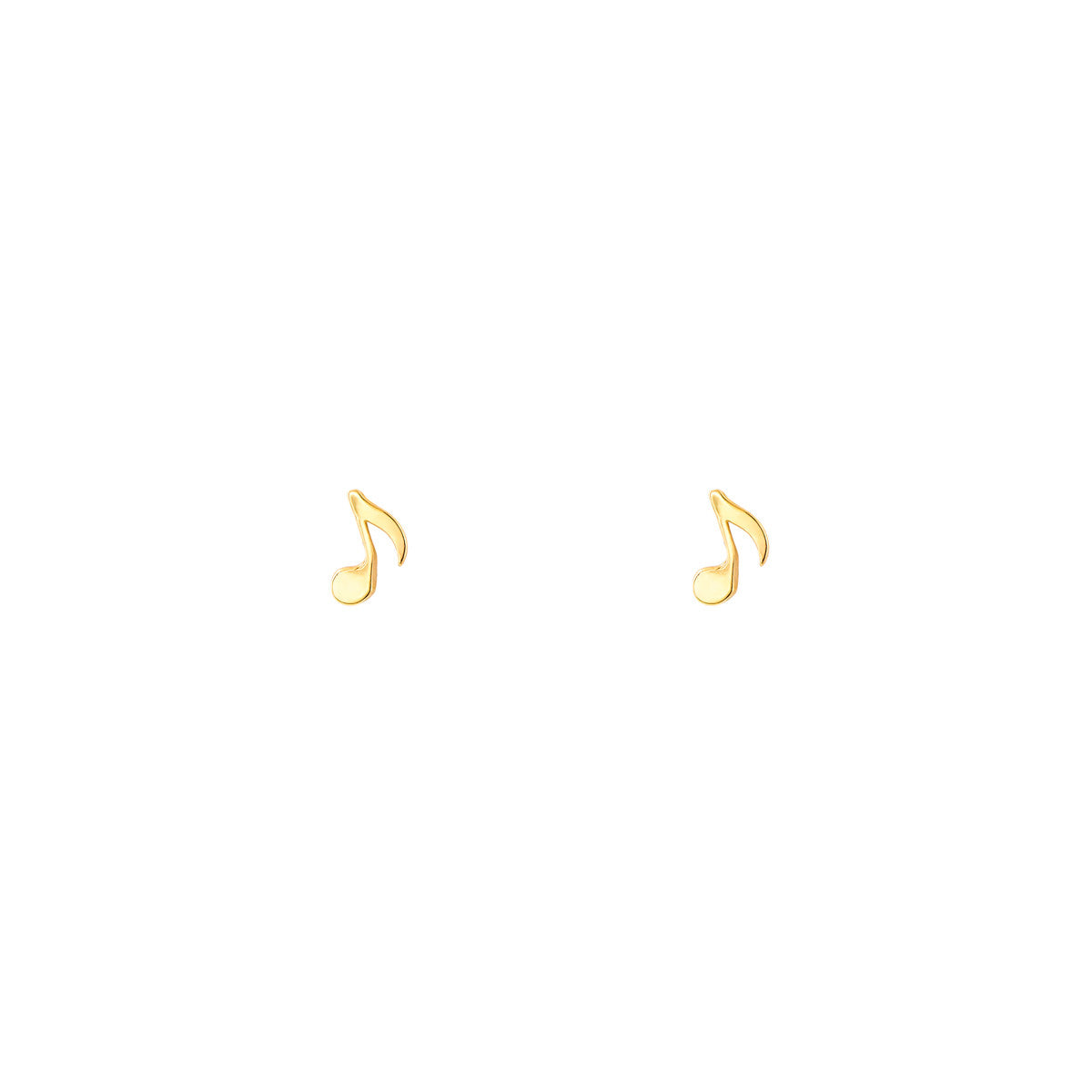 Gold musical note stud earrings in 14k yellow, white, or rose gold – playful, elegant jewelry for music lovers.