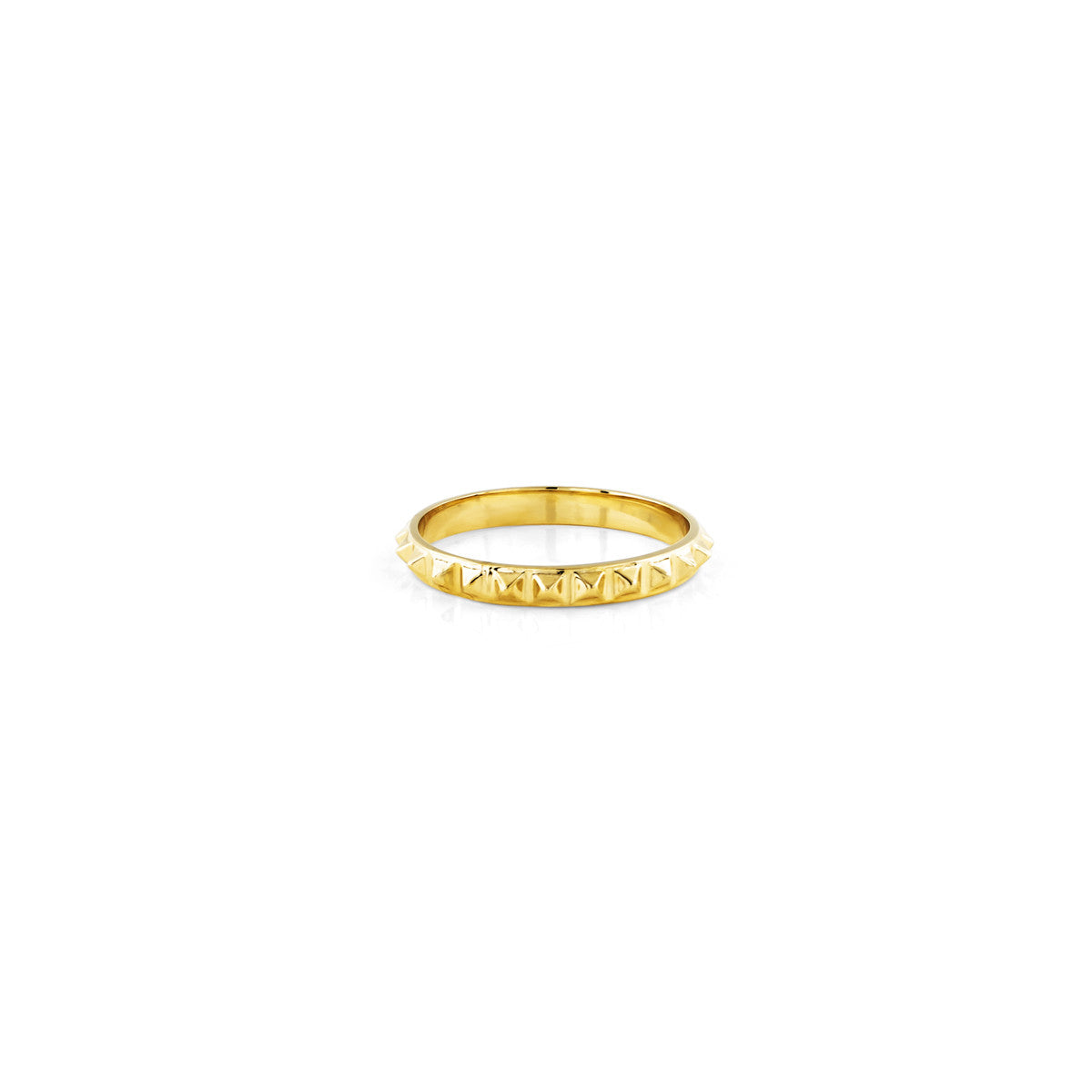 Solid 14k gold pyramid stud eternity band ring with edgy punk rock charm by Phoenix Roze