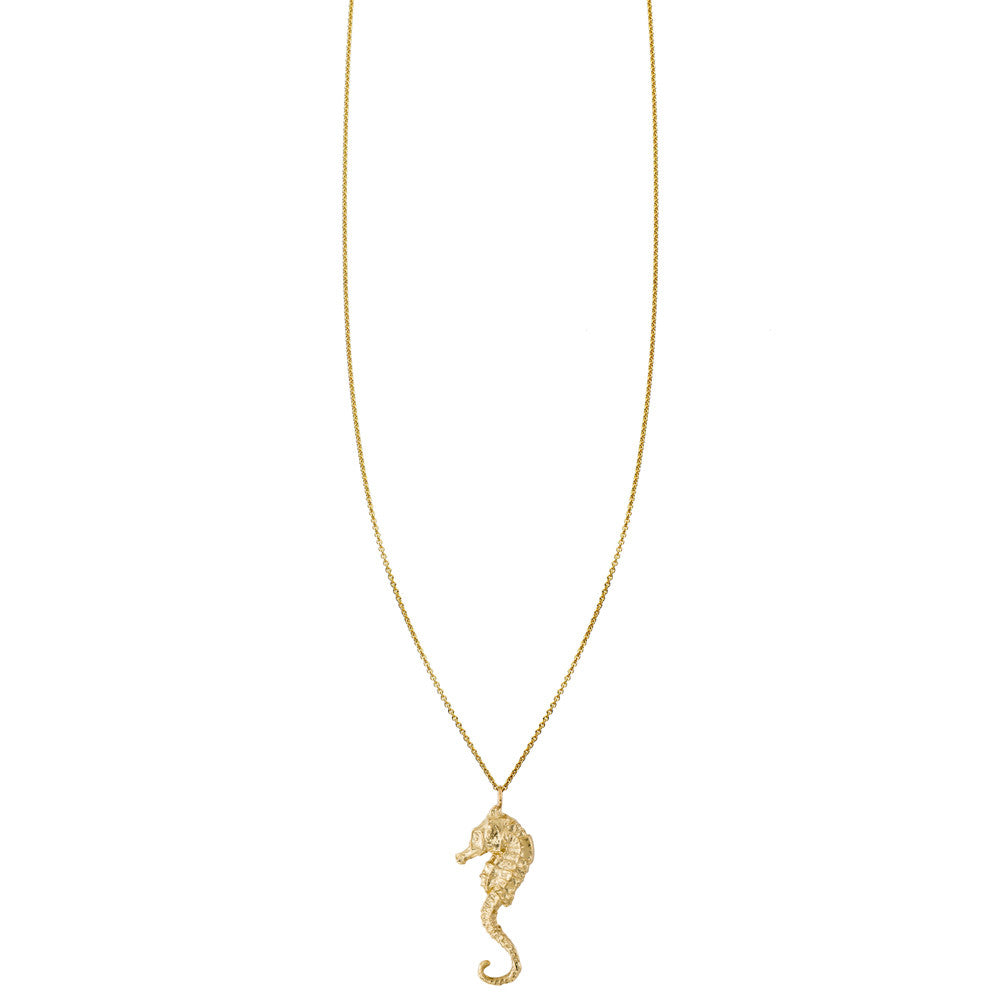 Seahorse Charm Necklace in Solid 14k Gold, lifelike and handcrafted in NYC on a fine chain.