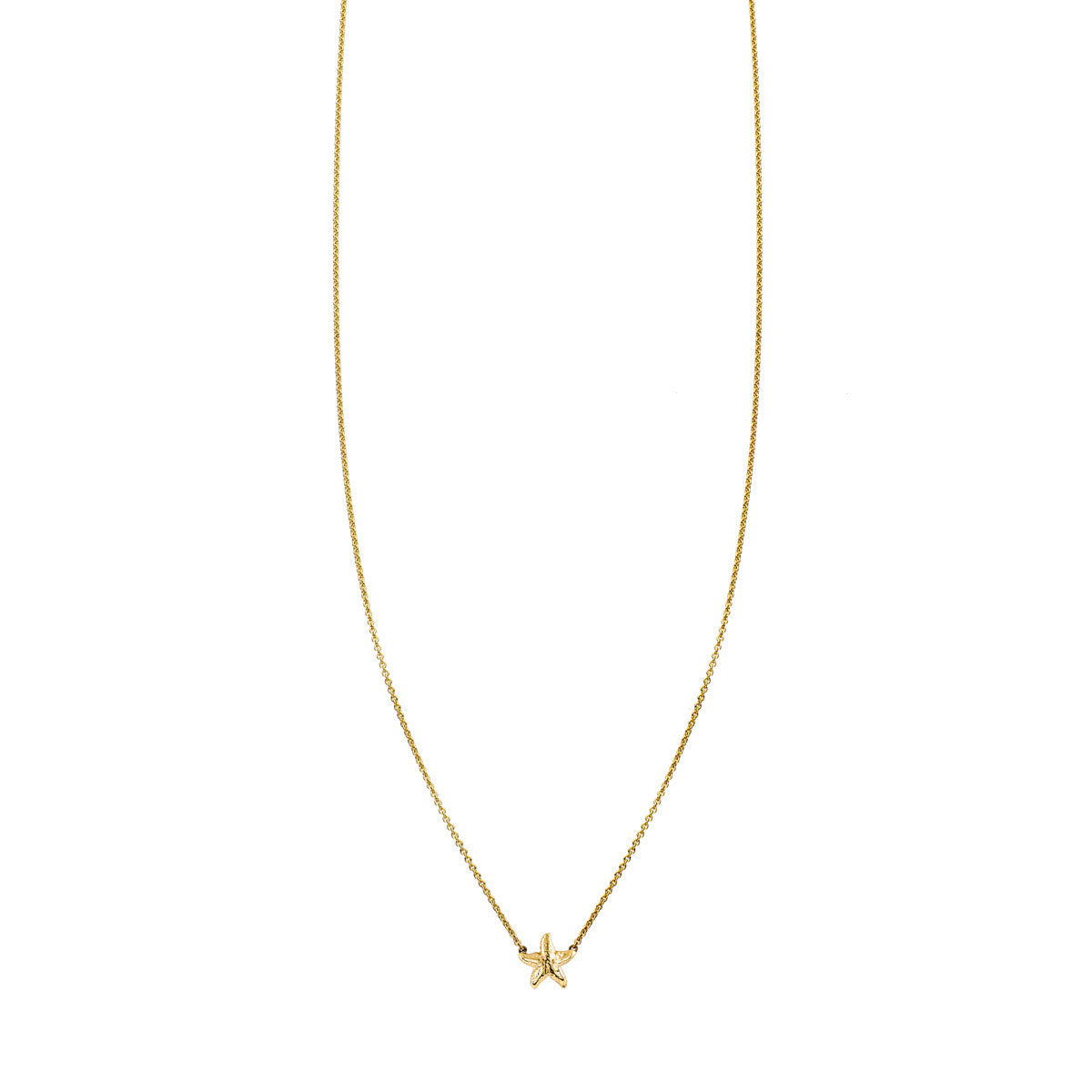 Solid 14k gold starfish charm necklace on a delicate chain, beach-inspired handmade jewelry by Phoenix Roze NYC