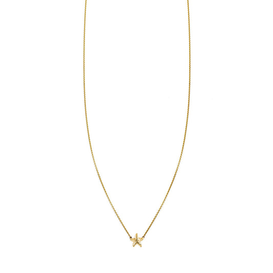 Solid 14k gold starfish charm necklace on a delicate chain, beach-inspired handmade jewelry by Phoenix Roze NYC