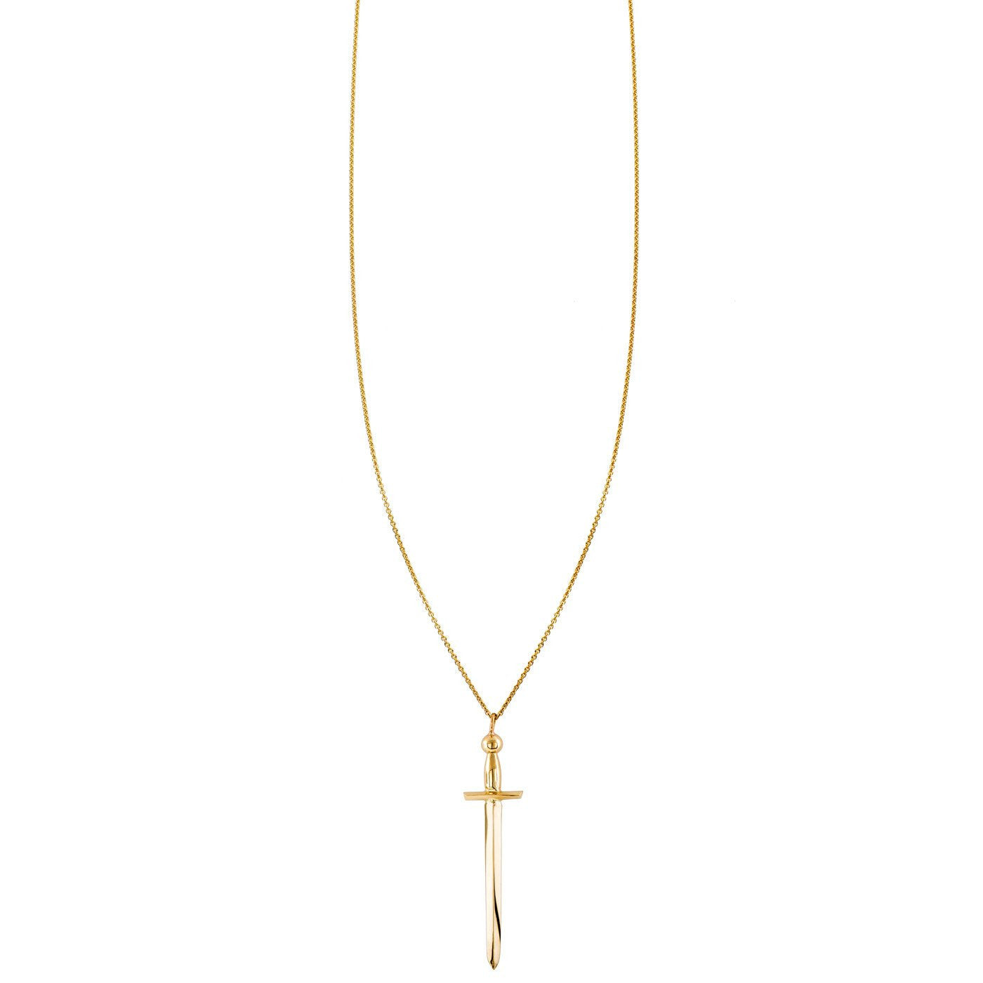 14k gold sword charm necklace with a polished dagger pendant for a bold, warrior-princess look