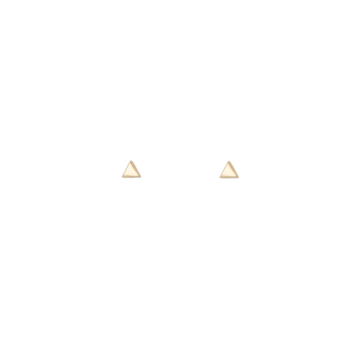 Gold triangle stud earrings in 14k yellow, white, or rose gold, minimalist geometric studs symbolizing strength and balance