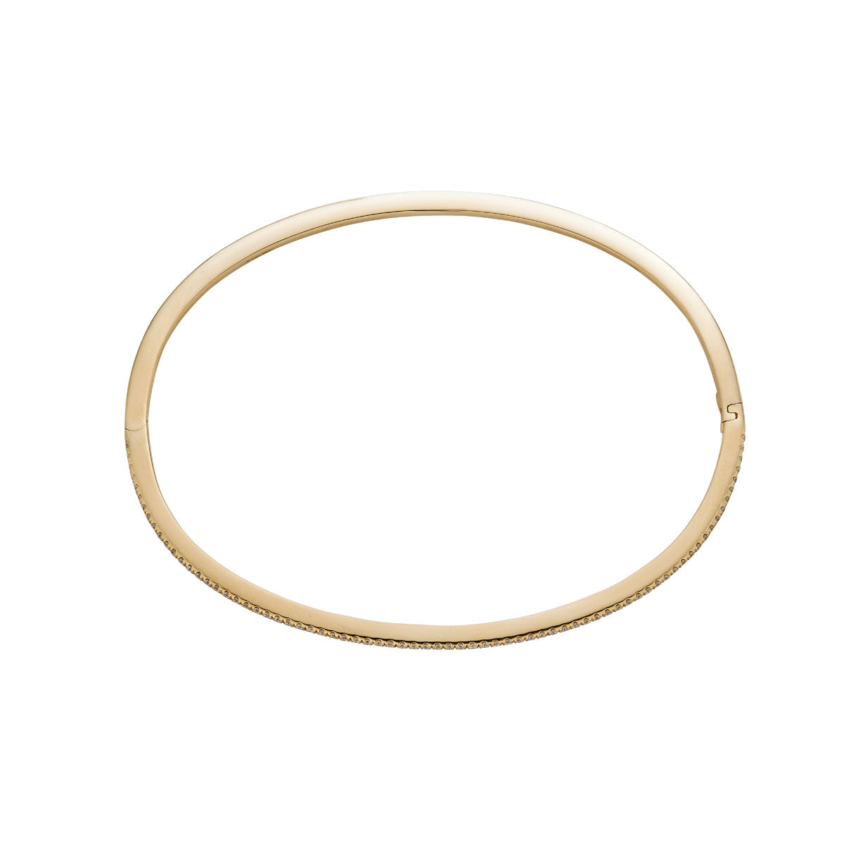 Gold and white diamond bangle bracelet, side view, elegant fine jewelry by Phoenix Roze.
