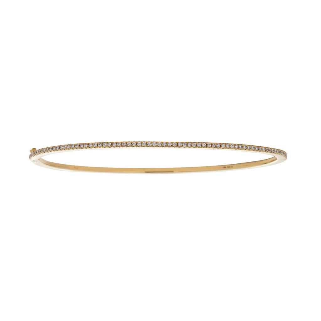 14k gold bangle bracelet with white pavé diamonds—elegant sparkle, the perfect finishing touch for casual or formal looks.