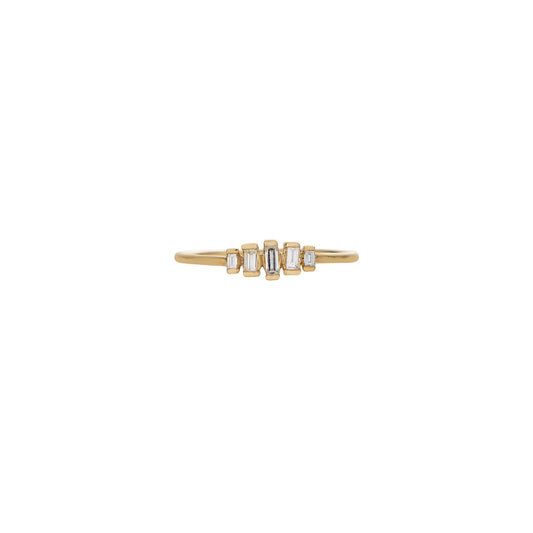 Graduated Diamond Baguette Gold Ring in solid 14K; varying-height baguettes for subtle, sophisticated day-to-night shine