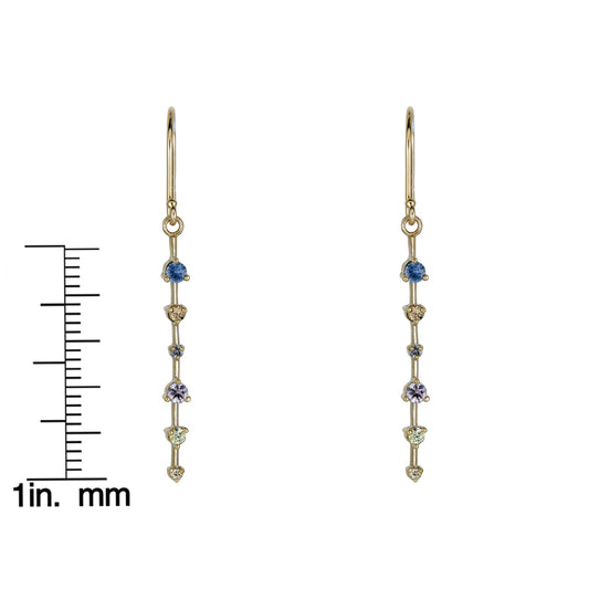 Multicolor Sapphire Line Pendulum Earrings