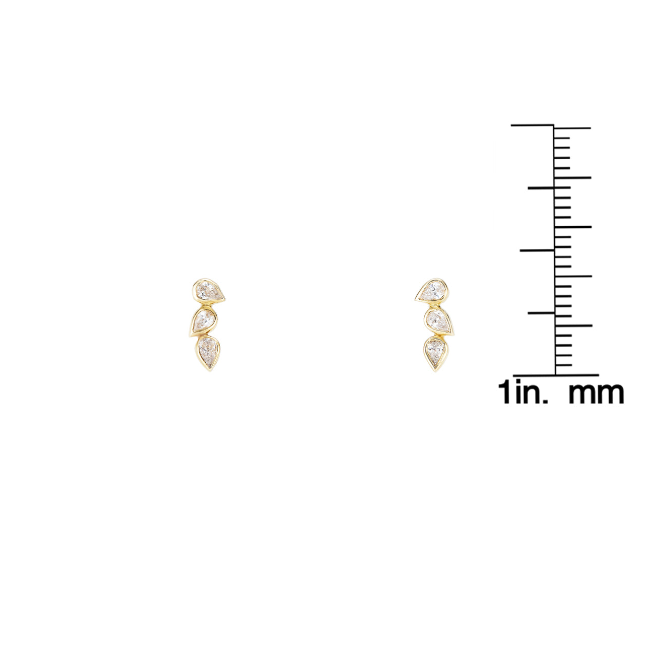 Horizontal triple tear drop diamond earrings with sparkling tiers, elegant fine jewelry by Phoenix Roze
