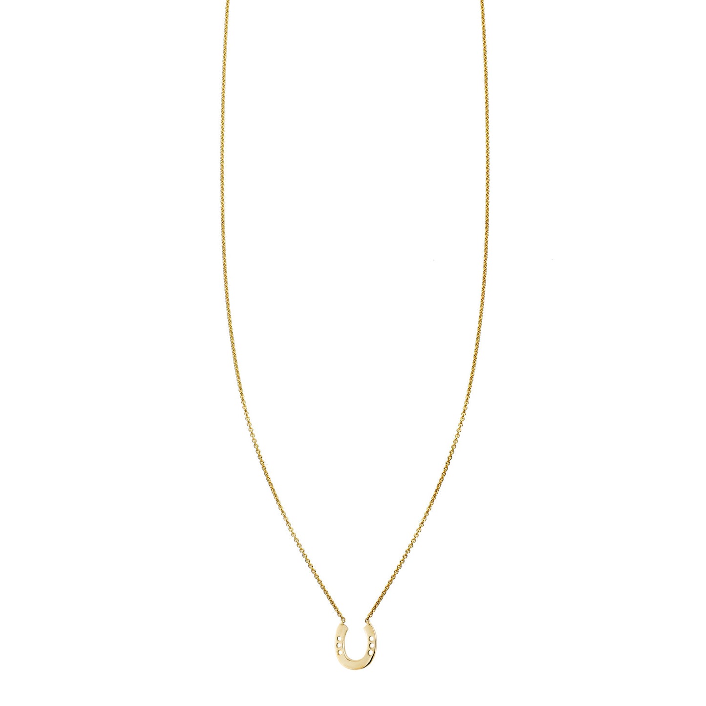 Dainty 14k gold horseshoe charm necklace, lucky talisman for daily wear, handcrafted in NYC, perfect for layering.