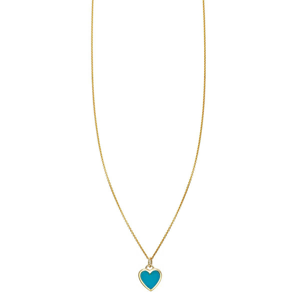 Inlay turquoise heart necklace, 9mm pendant, solid 14k yellow, white or rose gold, handcrafted in NYC
