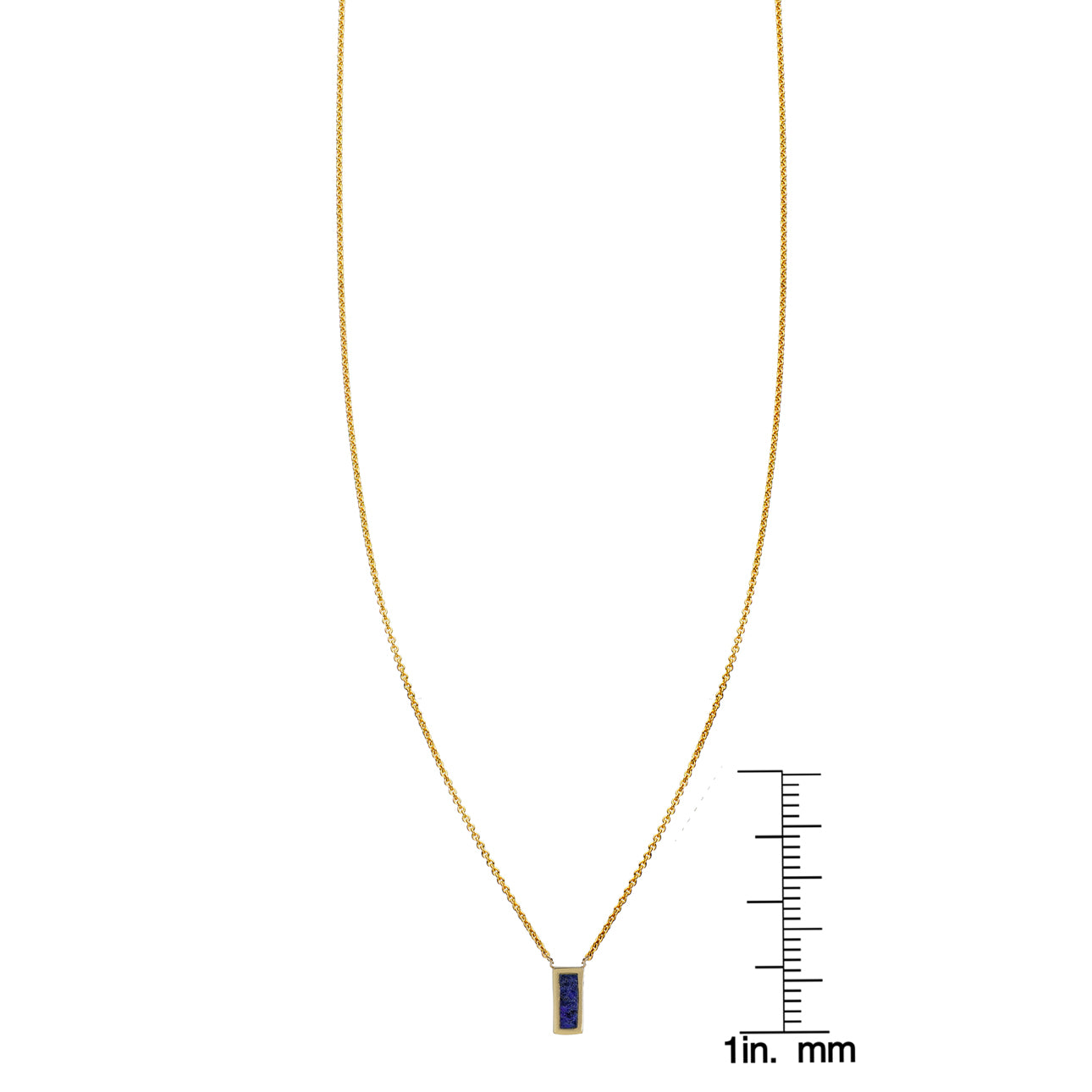 Dainty gold tiny tag necklace with lapis lazuli inlay by Phoenix Roze