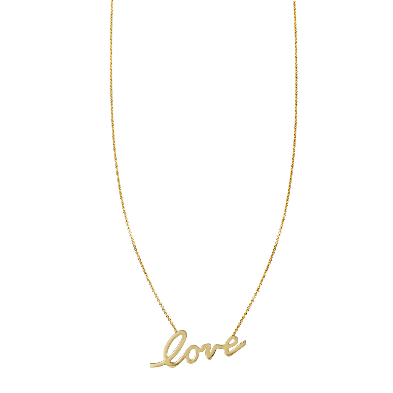 14k gold Large Cursive Love necklace—script “love” pendant in white, yellow, or rose gold by Phoenix Roze
