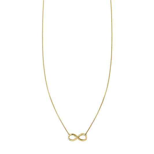 14k gold infinity sign charm necklace with delicate lemniscate pendant, handcrafted in NYC, symbol of endless love and hope