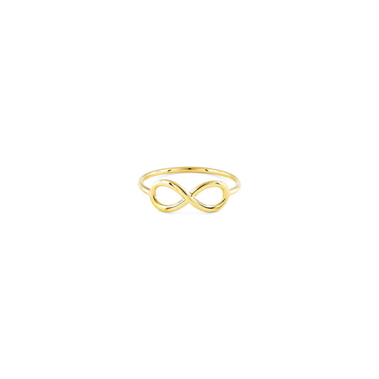 Gold infinity sign ring in 14K yellow gold—delicate, handmade NYC band symbolizing endless love and connection