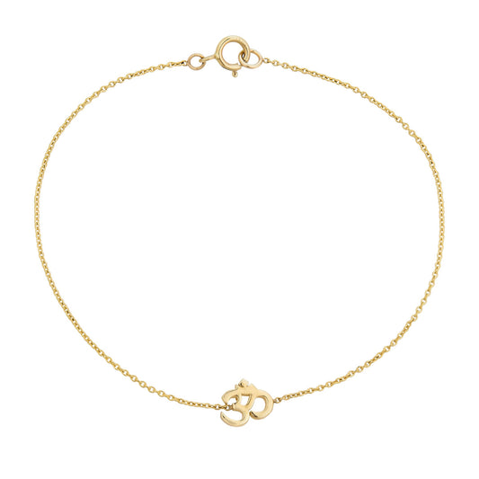 14k gold Ohm symbol bracelet, handcrafted in NYC; yoga-inspired design, matches our Yoga Ohm Charm Necklace.