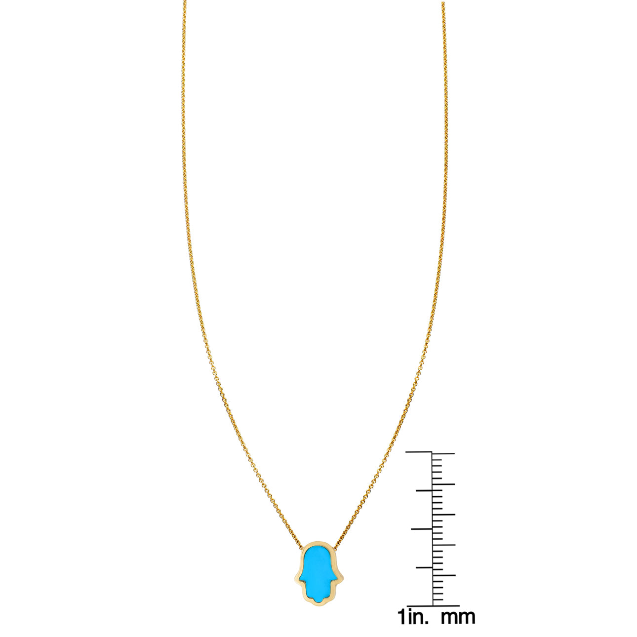 Large turquoise inlaid Hamsa hand necklace on delicate gold chain, protective symbol jewelry by Phoenix Roze