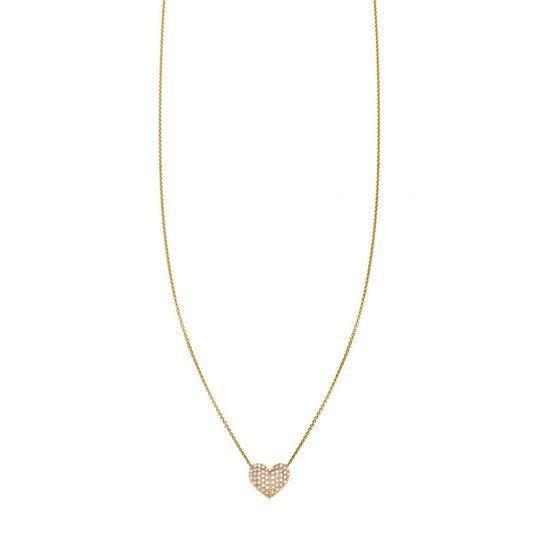 Large white diamond folded heart necklace in 14k yellow, white, or rose gold with 3D design that sparkles