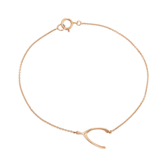 14k gold wishbone bracelet for luck, delicate charm in rose, white, or yellow gold
