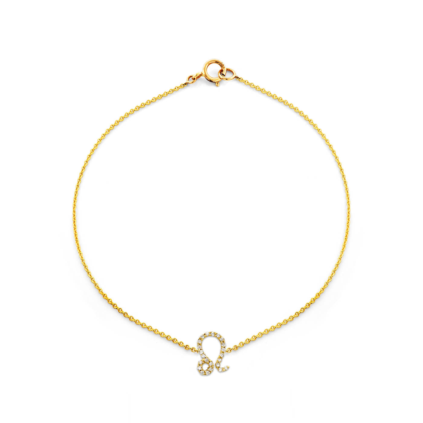 Leo diamond zodiac bracelet in gold featuring the Lion constellation charm; available in rose, white, or yellow gold.