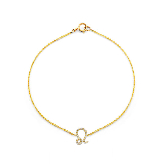 Leo diamond zodiac bracelet in gold featuring the Lion constellation charm; available in rose, white, or yellow gold.